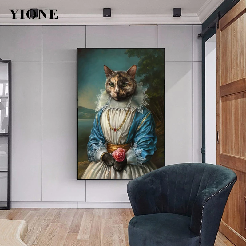 Ретро Королевский двор Животные Кошки искусство холст картины на заказ Nobleman Kitten