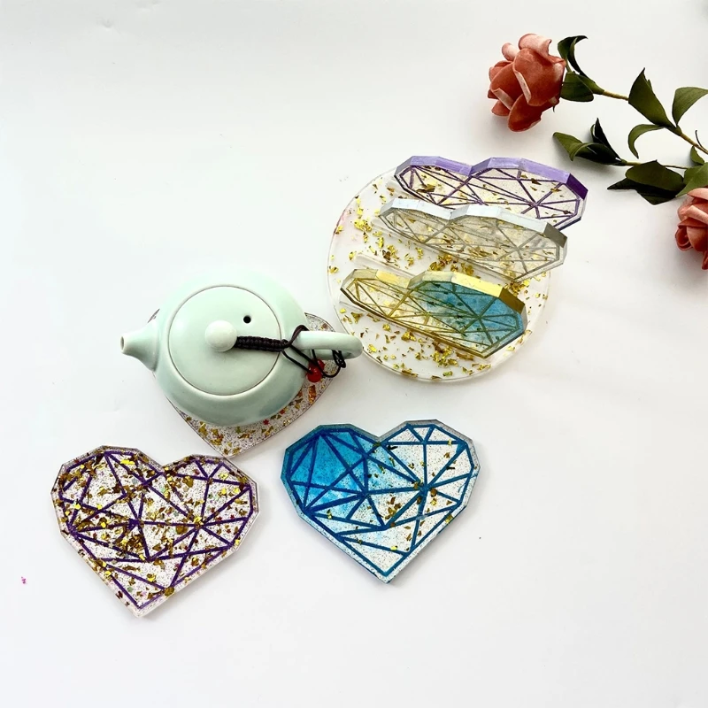 5 Pcs/Set Heart-shaped Geometric Pattern Coaster+Holder Epoxy Resin Mold Cup Mat+Storage Base Silicone Mould DIY Crafts
5 Pcs/Set Heart-shaped Geometric Pattern Coaster+Holder Epoxy Resin Mold Cup Mat+Storage Base Silicone Mould DIY Crafts