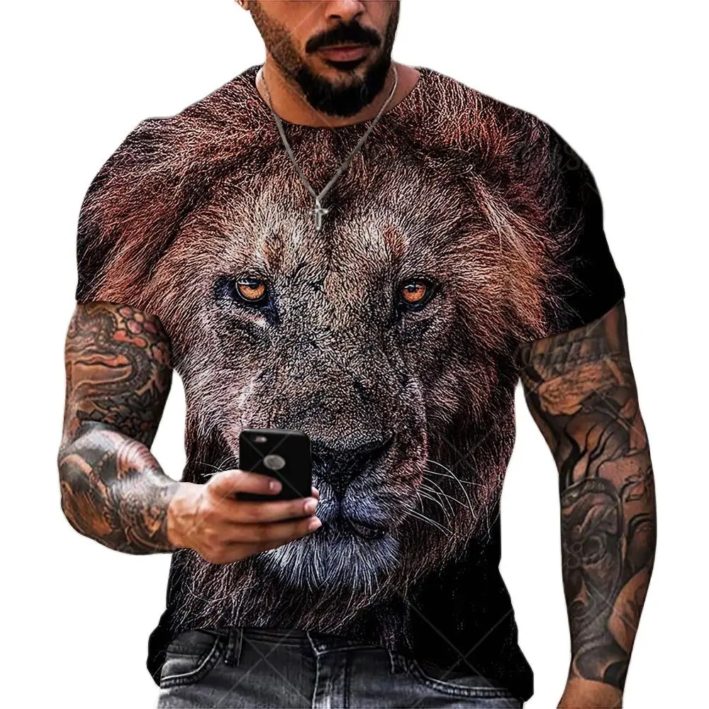 Футболка мужская с 3D-принтом льва модная свободная Уличная Повседневная рубашка