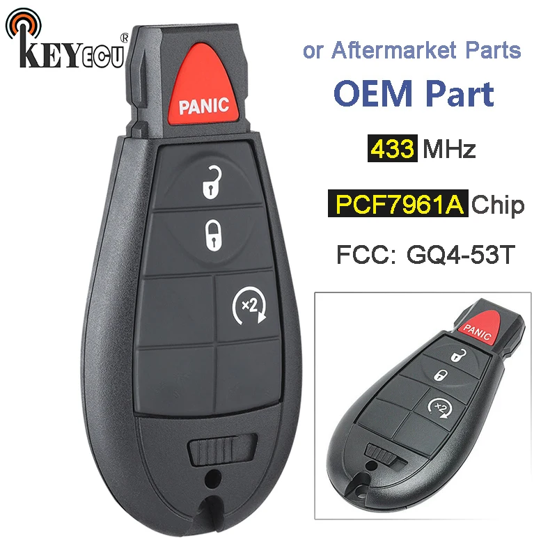 KEYECU 433MHz PCF7961A Chip FCC: GQ4-53T OEM / Aftermarket Parts 4 Button Remote Key Fob for Dodge RAM 1500 2500 3500 2013-20
KEYECU 433MHz PCF7961A Chip FCC: GQ4-53T OEM / Aftermarket Parts 4 Button Remote Key Fob for Dodge RAM 1500 2500 3500 2013-20