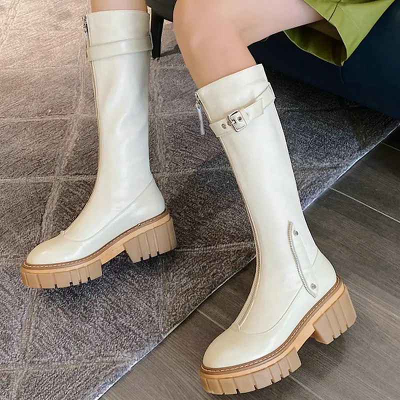 Genuine Leather Female Knee High Boots Genuine Leather Metal Buckle Platform Chunky Heels Pumps Working Shoes Woman
Genuine Leather Female Knee High Boots Genuine Leather Metal Buckle Platform Chunky Heels Pumps Working Shoes Woman