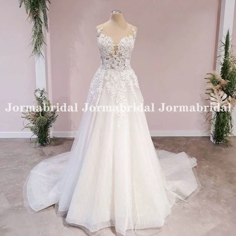 A Line Lace Wedding Dress Sheer Double V Neck Backless Custom Boho Wedding Gowns For Brides 2021 Chapel Train Vestidos de Festa
A Line Lace Wedding Dress Sheer Double V Neck Backless Custom Boho Wedding Gowns For Brides 2021 Chapel Train Vestidos de Festa