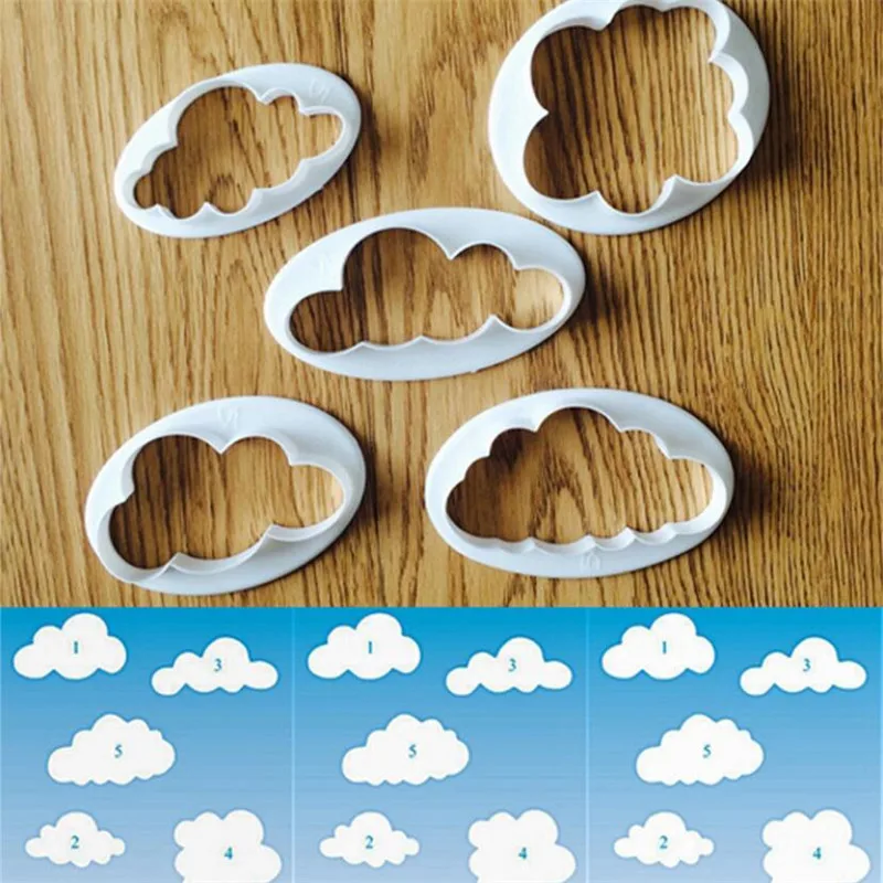 

5Pcs/set 3D Cloud Plastic Fondant Cutter Cake Mold Cookie Biscuit Stamp Plunger Sugarcraft Mold Baking Decorating Tools