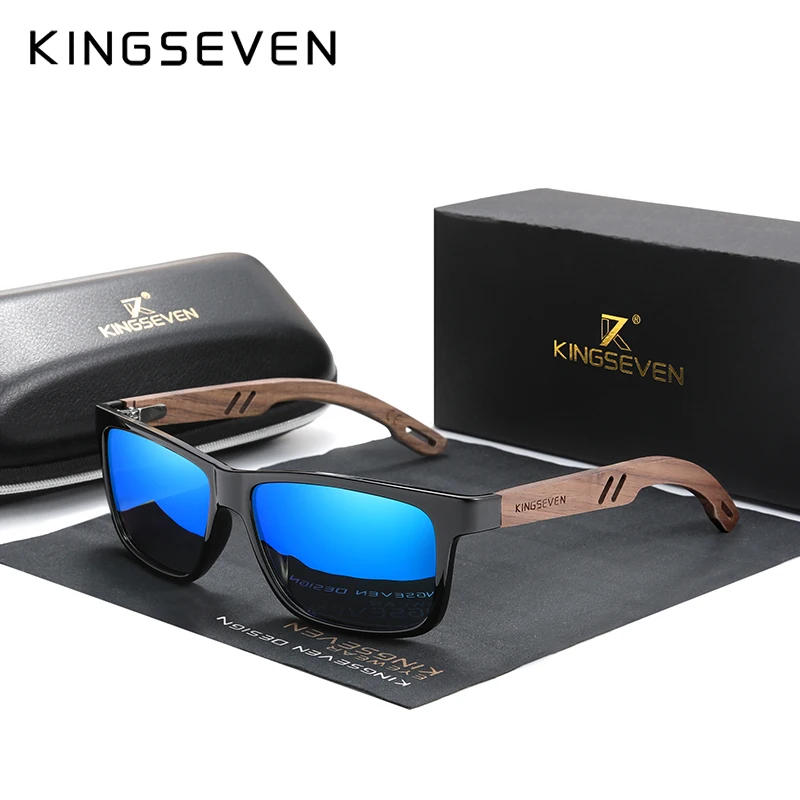 

KINGSEVEN Brand Design TR90+Walnut Wood Handmade Sunglasses Men Polarized Eyewear Accessories Sun Glasses Reinforced Hinge