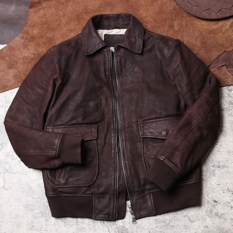 2020 Dark Brown Men Retro A2 Pilot Jacket Plus Size XXXXXL Genuine Sheepskin Spring Military Aviator Leather Coat
2020 Dark Brown Men Retro A2 Pilot Jacket Plus Size XXXXXL Genuine Sheepskin Spring Military Aviator Leather Coat