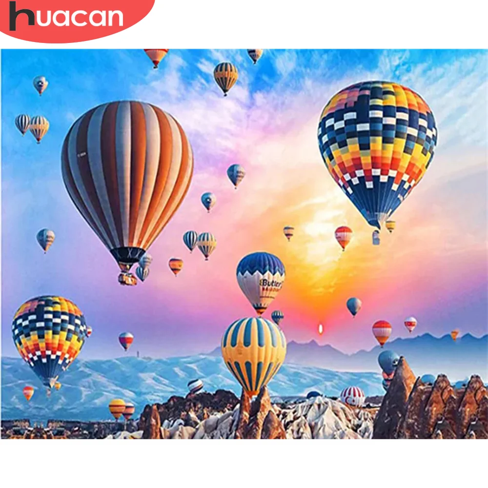 

HUACAN Painting By Number Hot Air Balloon Wall Art DIY Frame Picture By Numbers Landscape Acrylic On Canvas For Living Room