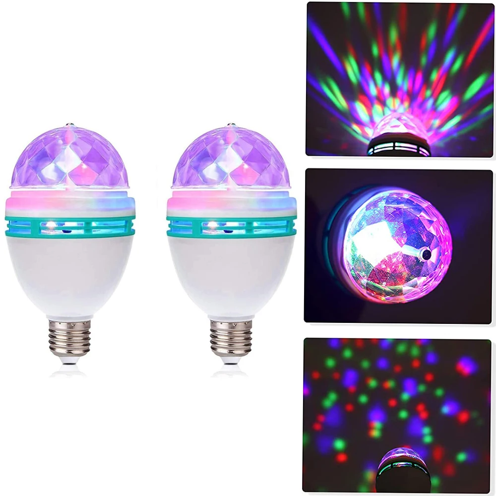 

E27 LED Bulb 3W AC85-265V Colorful Auto Rotating Projector Crystal Stage Light RGB Magic Ball DJ Party Disco Effect Lamp 2Pcs