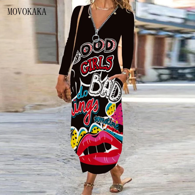 MOVOKAKA Autumn Winter Long Sleeve Dress Elegant Vintage Casual Zipper Dresses Woman Party Black Print Vestidos Long Dress Women
MOVOKAKA Autumn Winter Long Sleeve Dress Elegant Vintage Casual Zipper Dresses Woman Party Black Print Vestidos Long Dress Women
