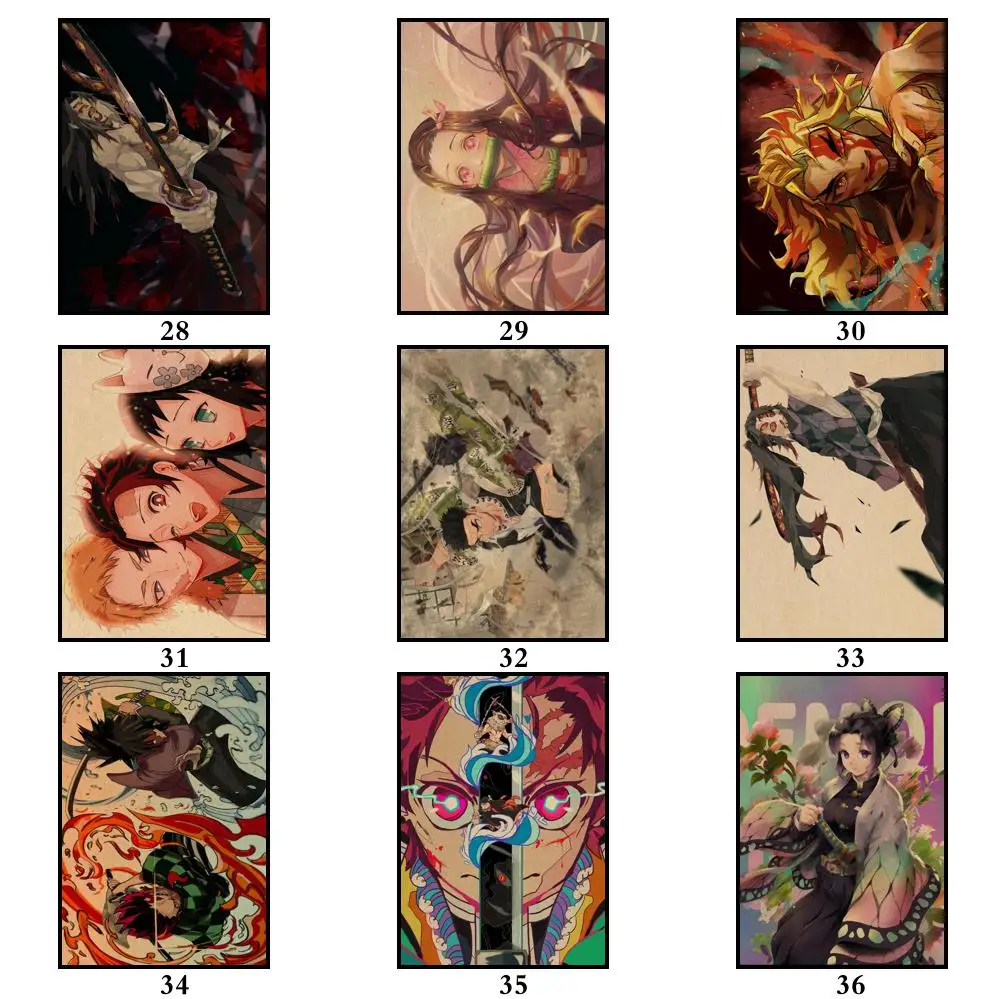 36 Designs Anime Demon Slayer Kraftpaper Poster Painting Wall Sticker for Coffee House Bar A3 1
36 Designs Anime Demon Slayer Kraftpaper Poster Painting Wall Sticker for Coffee House Bar A3 1