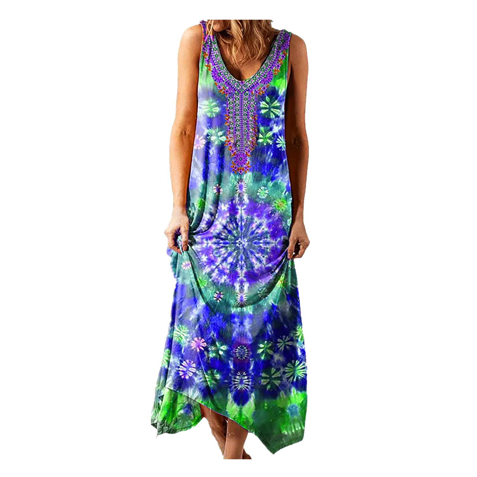 robe longue Women Ethnic Style Printed Vest Long Dress Casual Loose Pullover Dress 2021 
robe longue Women Ethnic Style Printed Vest Long Dress Casual Loose Pullover Dress 2021