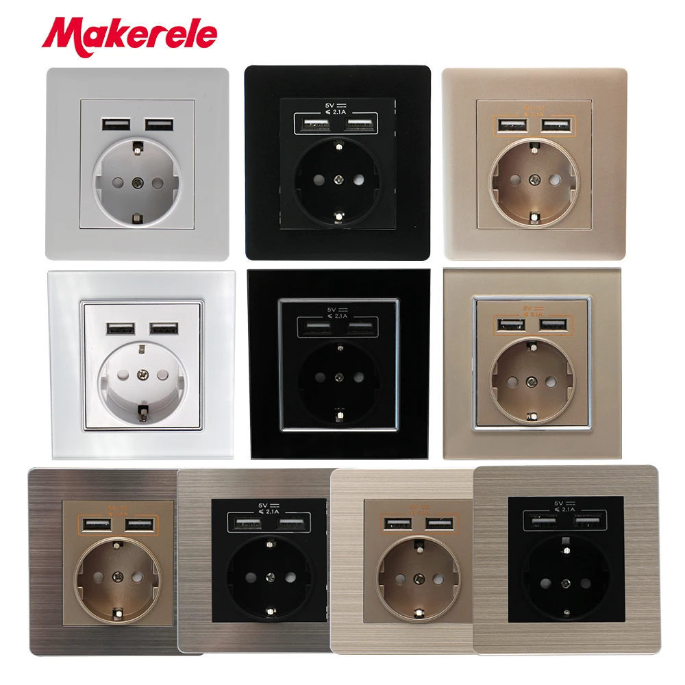 Makerele Wall Power Socket 16A EU Standard with 5V 2.1A 2USB ports PC Glass Alloy panel
Makerele Wall Power Socket 16A EU Standard with 5V 2.1A 2USB ports PC Glass Alloy panel