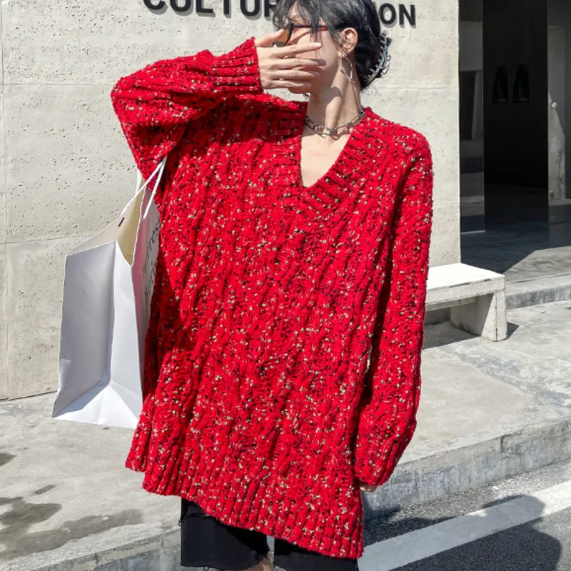 XUXI Women Sweater Loose Outer Wear Fashion Long Sleeve Streetwear V-neck Knitted Pullover Coat Spring Autumn 2021 E3715
XUXI Women Sweater Loose Outer Wear Fashion Long Sleeve Streetwear V-neck Knitted Pullover Coat Spring Autumn 2021 E3715