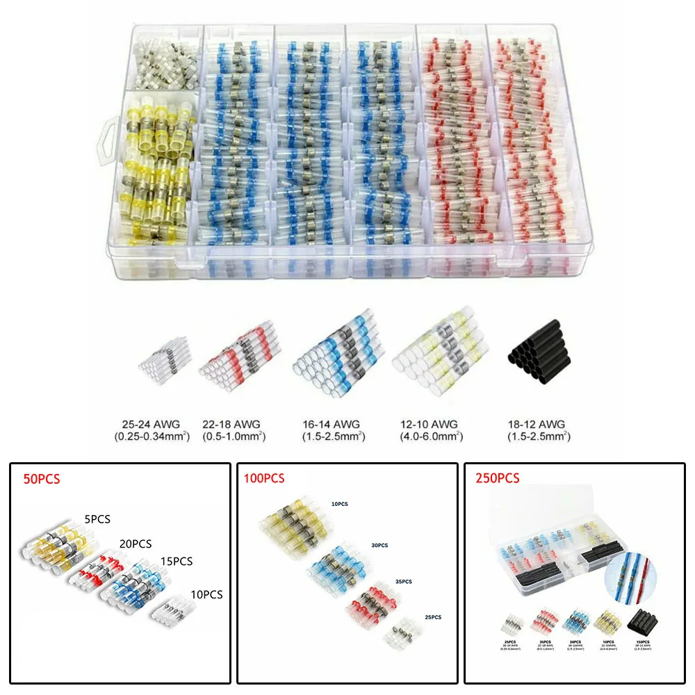 50/100/250 Heat Shrink Tube Solder Sleeve Connector Electrical Wire Terminals Butt Crimp Set Durable And Practical To Use
50/100/250 Heat Shrink Tube Solder Sleeve Connector Electrical Wire Terminals Butt Crimp Set Durable And Practical To Use