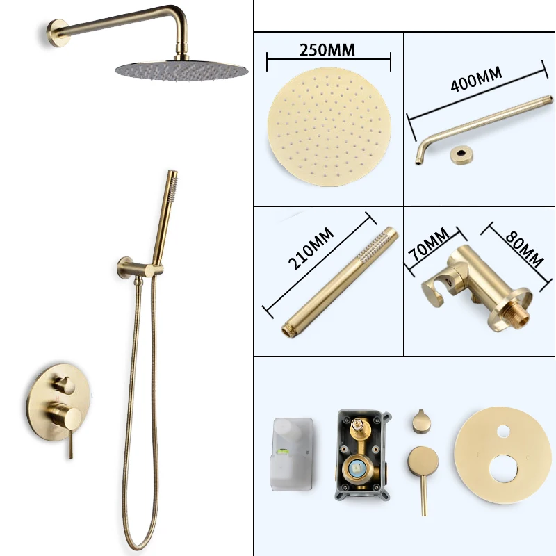 Bathroom Rain Shower Faucet System Set Bath Mixer Tap Brushed Gold Brass Diverter Hand Held 10" Shower Head Wall Arm Kit
Bathroom Rain Shower Faucet System Set Bath Mixer Tap Brushed Gold Brass Diverter Hand Held 10" Shower Head Wall Arm Kit