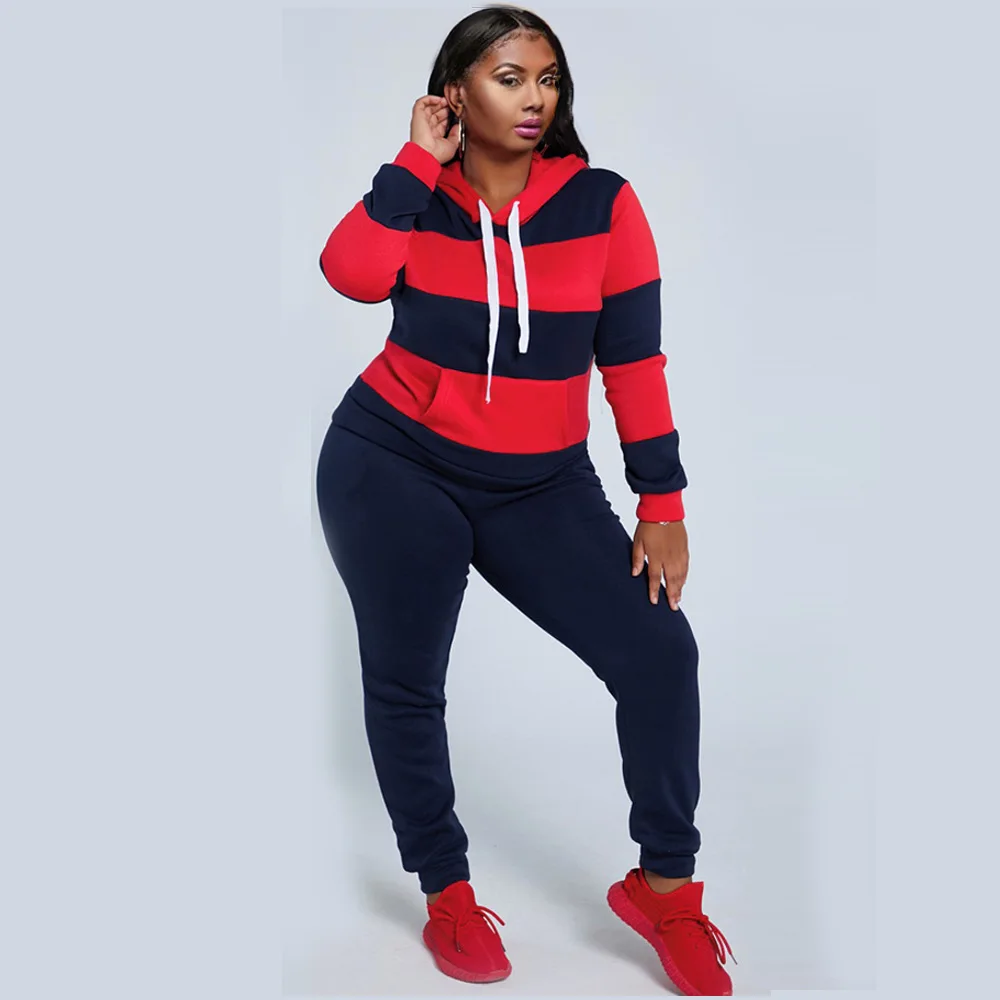 Fashion Plus Size Women Casual Sets Autumn Long Sleeve Hooded Striped Printing Slim Tops + Sports Pants Tracksuits For Party
Fashion Plus Size Women Casual Sets Autumn Long Sleeve Hooded Striped Printing Slim Tops + Sports Pants Tracksuits For Party