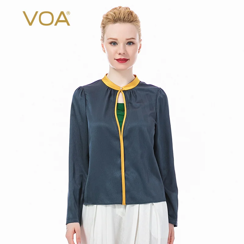 VOA Satin Silk Stretch Twill Oxford Grey One Button Bump Splicing Joker Long Sleeve T-shirt BE139 Tops for Women
VOA Satin Silk Stretch Twill Oxford Grey One Button Bump Splicing Joker Long Sleeve T-shirt BE139 Tops for Women