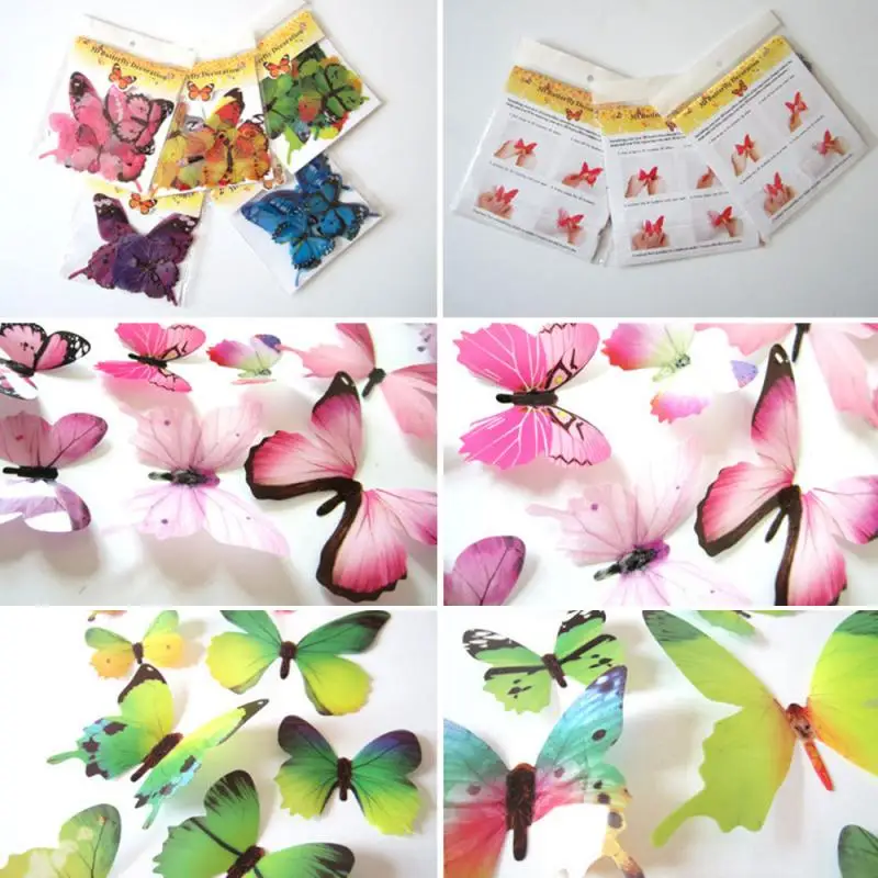12Pcs Double Layer 3D Butterfly Wall Sticker On The Home Decor Butterflies For Decoration Magnet Fridge Stickers | Дом и сад