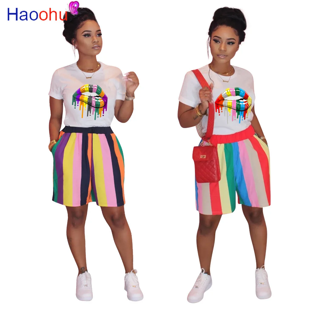 Women 2 Pieces Set Mouth Stripe Print Color Block Short Sleeve Crop Tops Sweetwear Suits Sports Clothes Sweet Girl Tracksuit
Women 2 Pieces Set Mouth Stripe Print Color Block Short Sleeve Crop Tops Sweetwear Suits Sports Clothes Sweet Girl Tracksuit