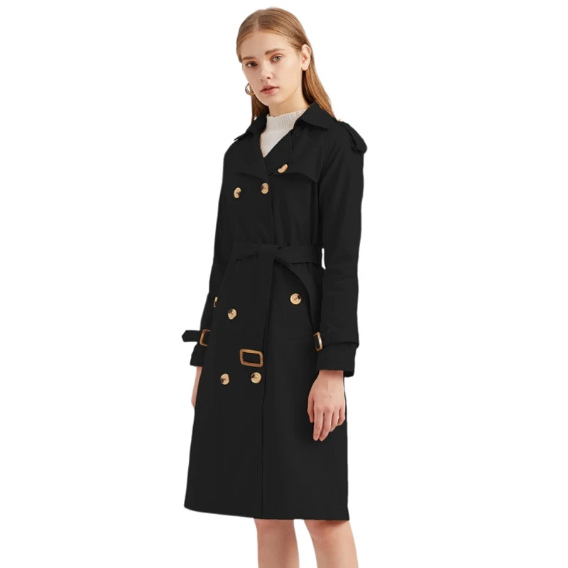 Women Double-Breasted Trench Coat Classic Lapel Overcoat Slim Outerwear with Belt | Женская одежда