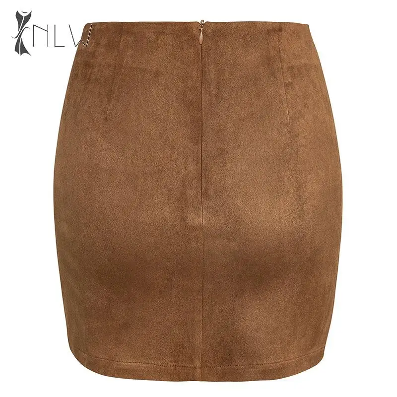 NLW искусственная замша юбки женские Осень Зима сплит короткая юбка 2019 коричневая