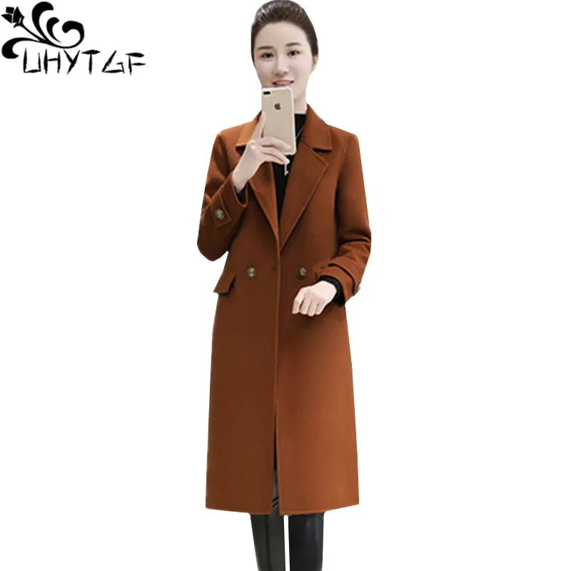 UHYTGF Women autumn coat fashion double-breasted casual long wool coat lapel elegant female plus Size jacket casaco feminino 572
UHYTGF Women autumn coat fashion double-breasted casual long wool coat lapel elegant female plus Size jacket casaco feminino 572