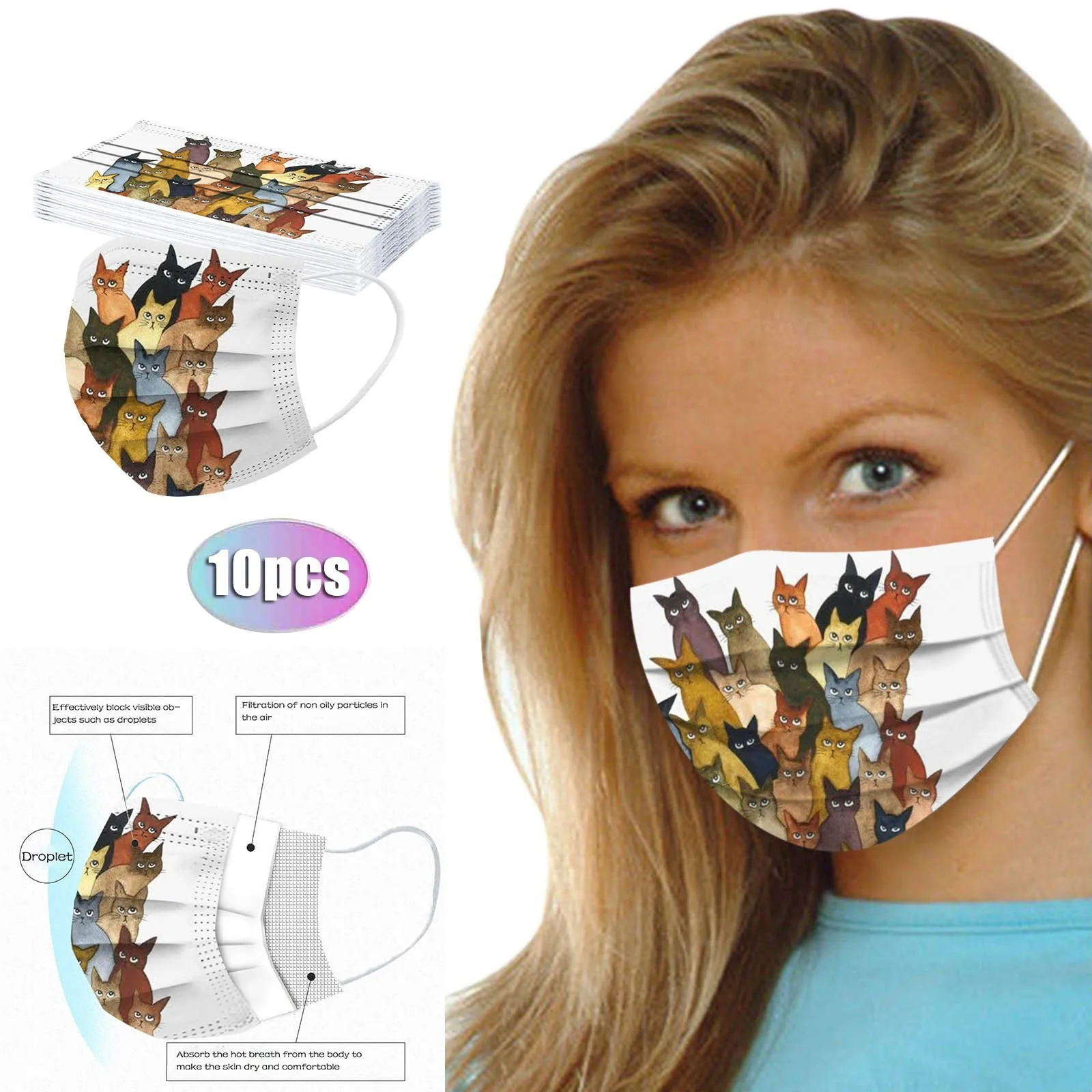 10pcs 3ply Ear Loop Outdoor Sport Face Mask Mascarilla Adult's Cute Black Cat Print Masks Disposable Meltblown Cloth Face Mask
10pcs 3ply Ear Loop Outdoor Sport Face Mask Mascarilla Adult's Cute Black Cat Print Masks Disposable Meltblown Cloth Face Mask