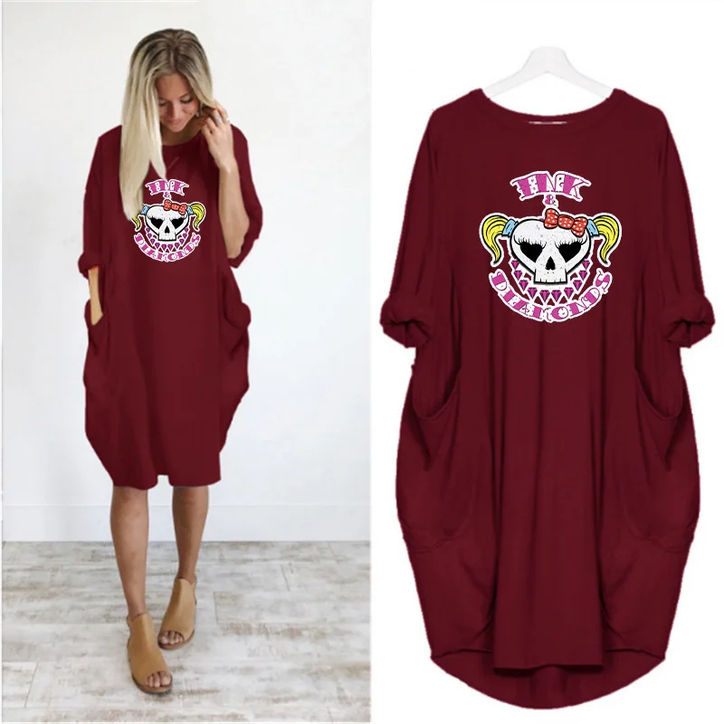 Skull Print Red Dresses for Women Long Sleeve Fall Streetwear Thin Clothes Knee-Length Vintage Punk Loose Sukienka
Skull Print Red Dresses for Women Long Sleeve Fall Streetwear Thin Clothes Knee-Length Vintage Punk Loose Sukienka