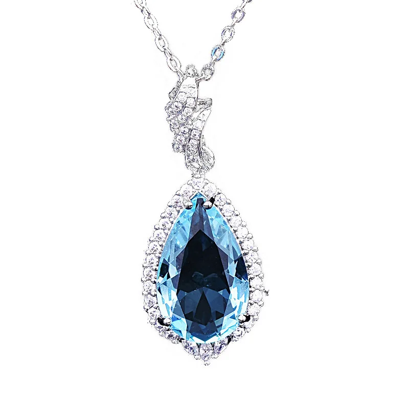 New water drop aquamarine topaz necklace female silver plated white gold inlaid zircon sapphire ladies pendant wedding anniversa
New water drop aquamarine topaz necklace female silver plated white gold inlaid zircon sapphire ladies pendant wedding anniversa