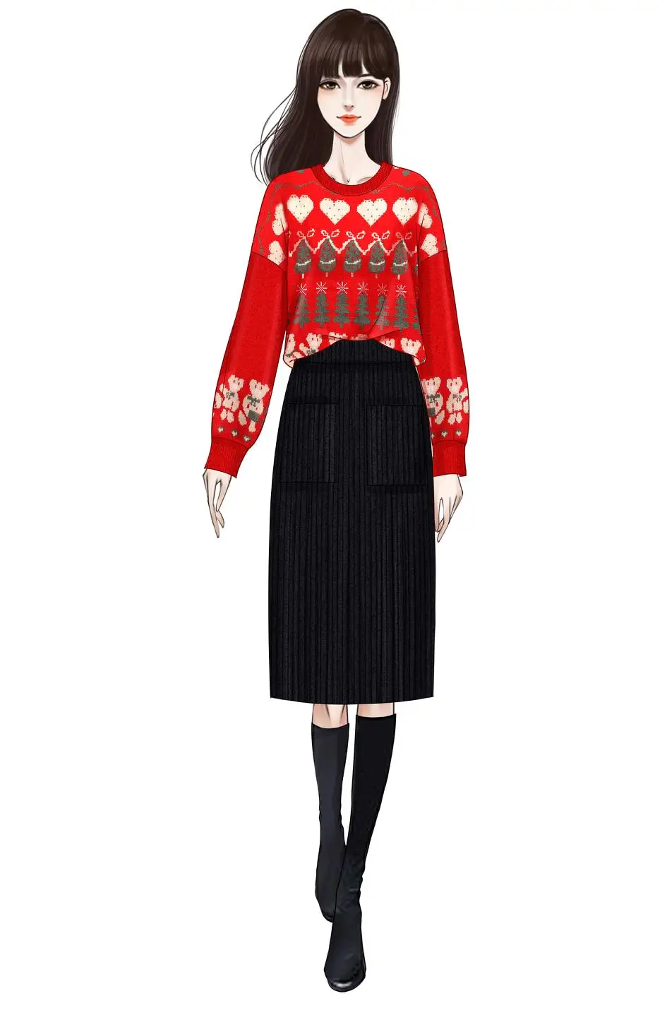 Fall Winter Women Female Red Christmas Pullover Love Sweater Knitting Bag Hip Skirts Two-Piece Outfit Leisure Lady Set Clothing
Fall Winter Women Female Red Christmas Pullover Love Sweater Knitting Bag Hip Skirts Two-Piece Outfit Leisure Lady Set Clothing