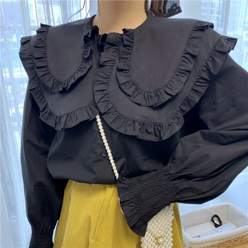 2021 Summer New Cotton Korean Version Peter pan Collar Long Sleeve Women Blouse Shirts Female Cute Woman Tops Shirt
2021 Summer New Cotton Korean Version Peter pan Collar Long Sleeve Women Blouse Shirts Female Cute Woman Tops Shirt