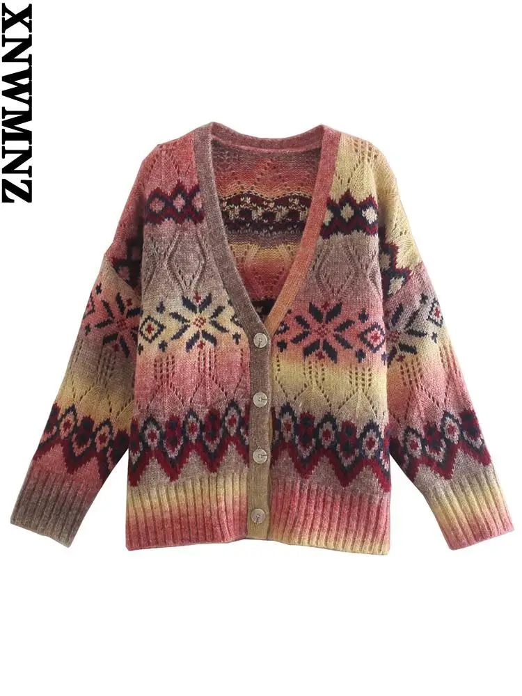 XNWMNZ za oversized jacquard knit Sweater cardigan Women Casual v neck long sleeve loose knitted jacket Women's Autumn winter
XNWMNZ za oversized jacquard knit Sweater cardigan Women Casual v neck long sleeve loose knitted jacket Women's Autumn winter