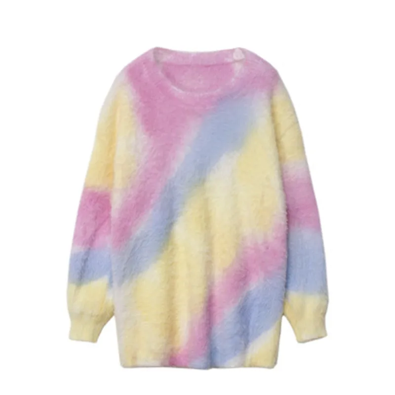 SAYTHEN Mink Velvet Rainbow Candy Tie Dye Sweater Women 2021 Winter New Korean Sweet Round Neck Coat 
SAYTHEN Mink Velvet Rainbow Candy Tie Dye Sweater Women 2021 Winter New Korean Sweet Round Neck Coat