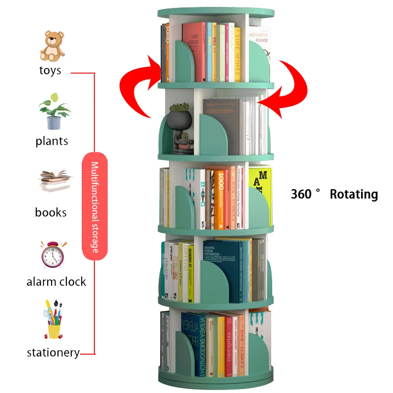 Сборная книжная полка вращающаяся на 360 ° Экологичная стойка для хранения