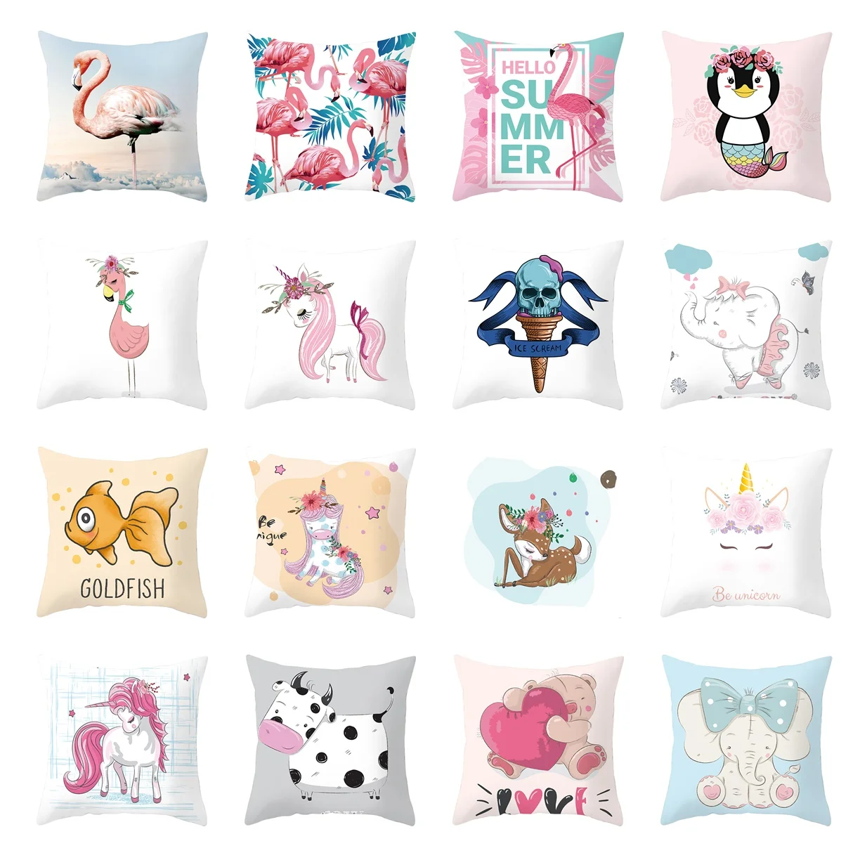

45X45CM Cushion Cover Cartoon Animal Pillow Case Sofa Pillowcases Home Decorations Flamingo Unicorn Elephant Pillow Cover
