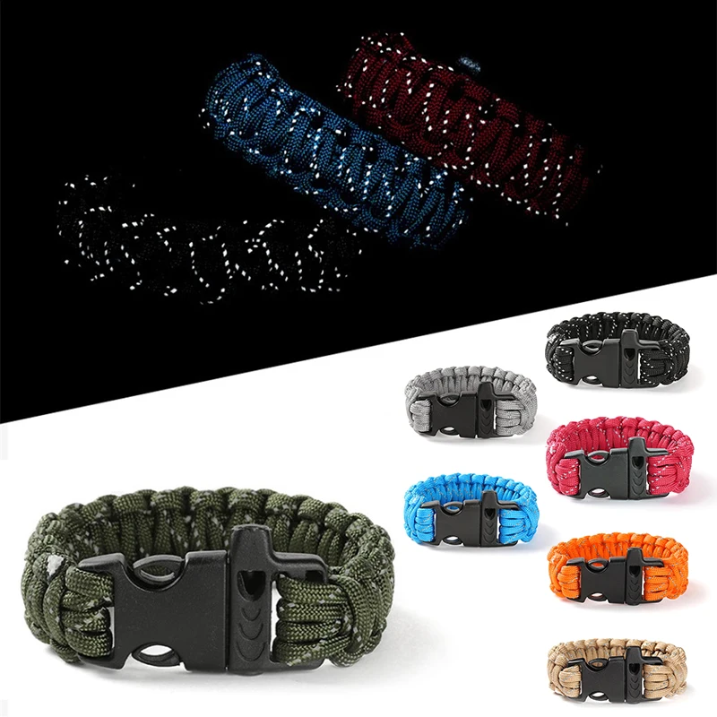 

Nine Core Reflective Plaited Paracord Escape Camping Glowing Emergency Rope EDC Survival Bracelet Whistle Tools Bracelet Corde