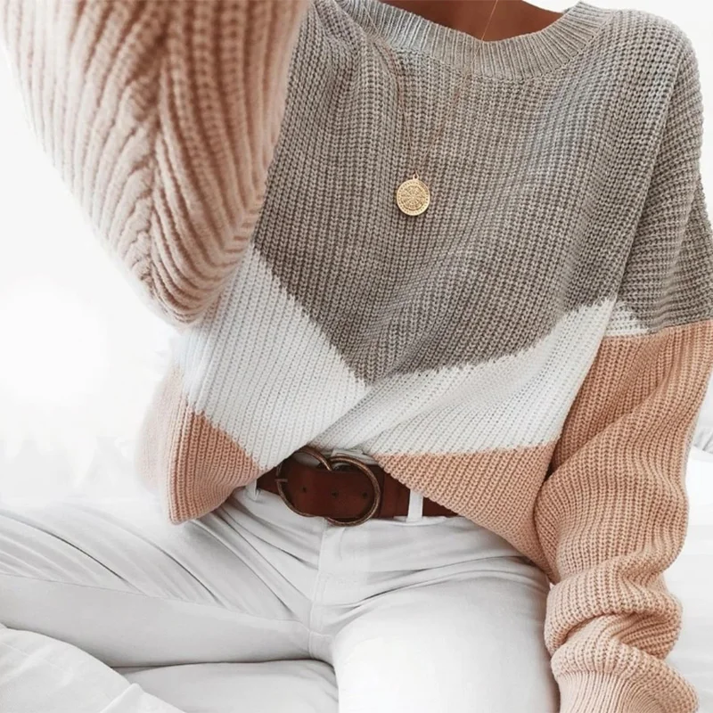 2019 Autumn Winter Contrast Color Women Sweater Casual Long Sleeve Pullovers Women O-Neck Knitted Tops Women Jumper Femme Soft
2019 Autumn Winter Contrast Color Women Sweater Casual Long Sleeve Pullovers Women O-Neck Knitted Tops Women Jumper Femme Soft