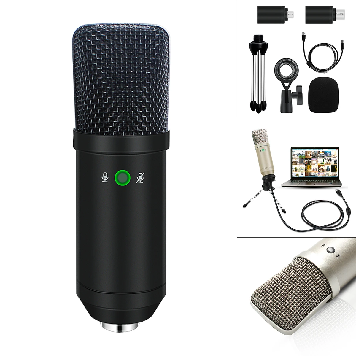 

Upgraded BM-750 USB Microphone Metal Condenser Live Microphone with Tripod and Button Control Function for Live /Sing/Voice Chat