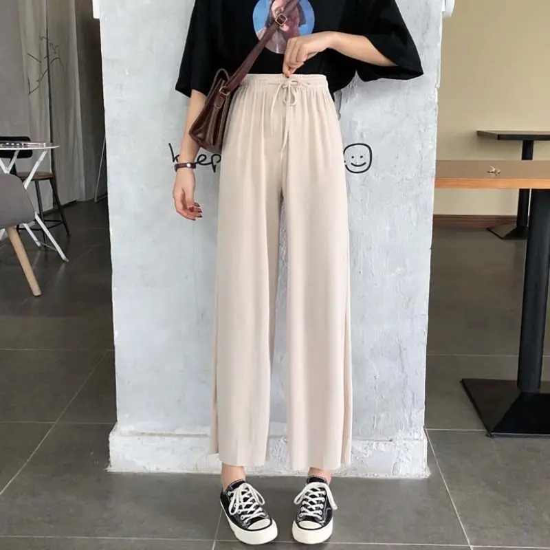 Large size women's ice silk wide leg pants for women's high waist drooping feeling
Large size women's ice silk wide leg pants for women's high waist drooping feeling