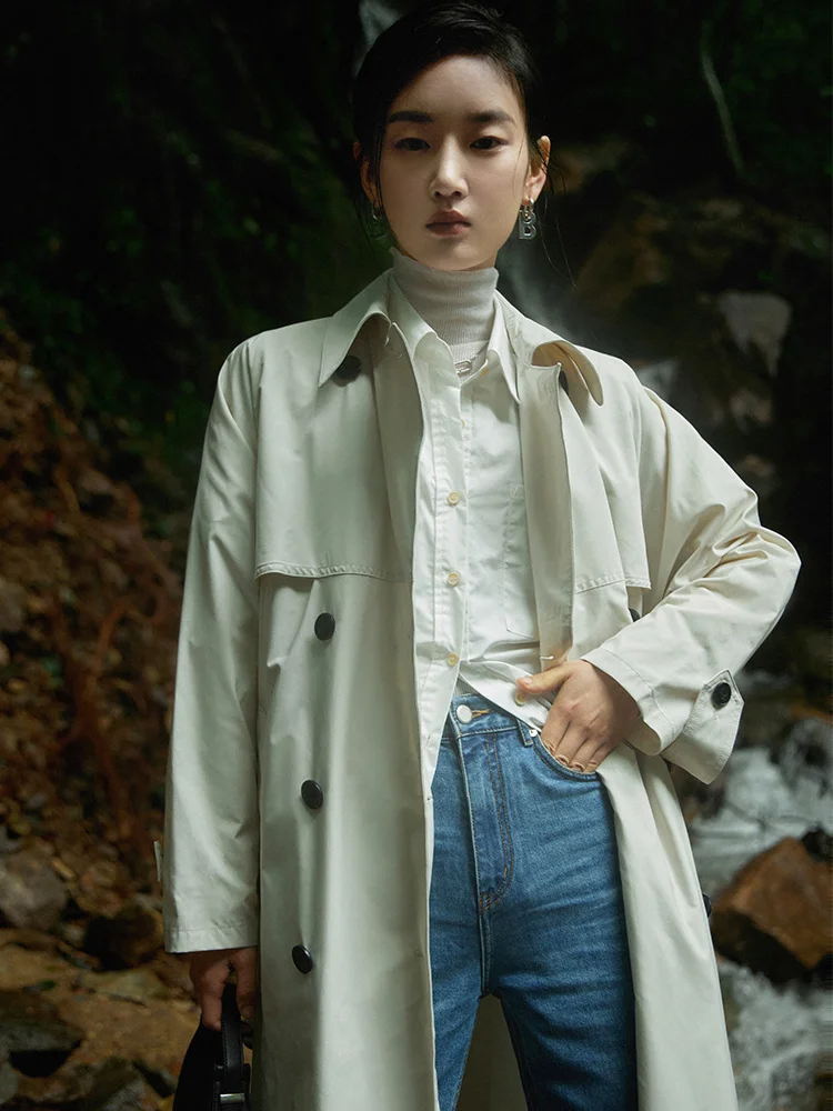 Женская двубортная ветровка, тонкое белое пальто средней длины в британском стиле, весна-осень 2021 
Женская двубортная ветровка, тонкое белое пальто средней длины в британском стиле, весна-осень 2021