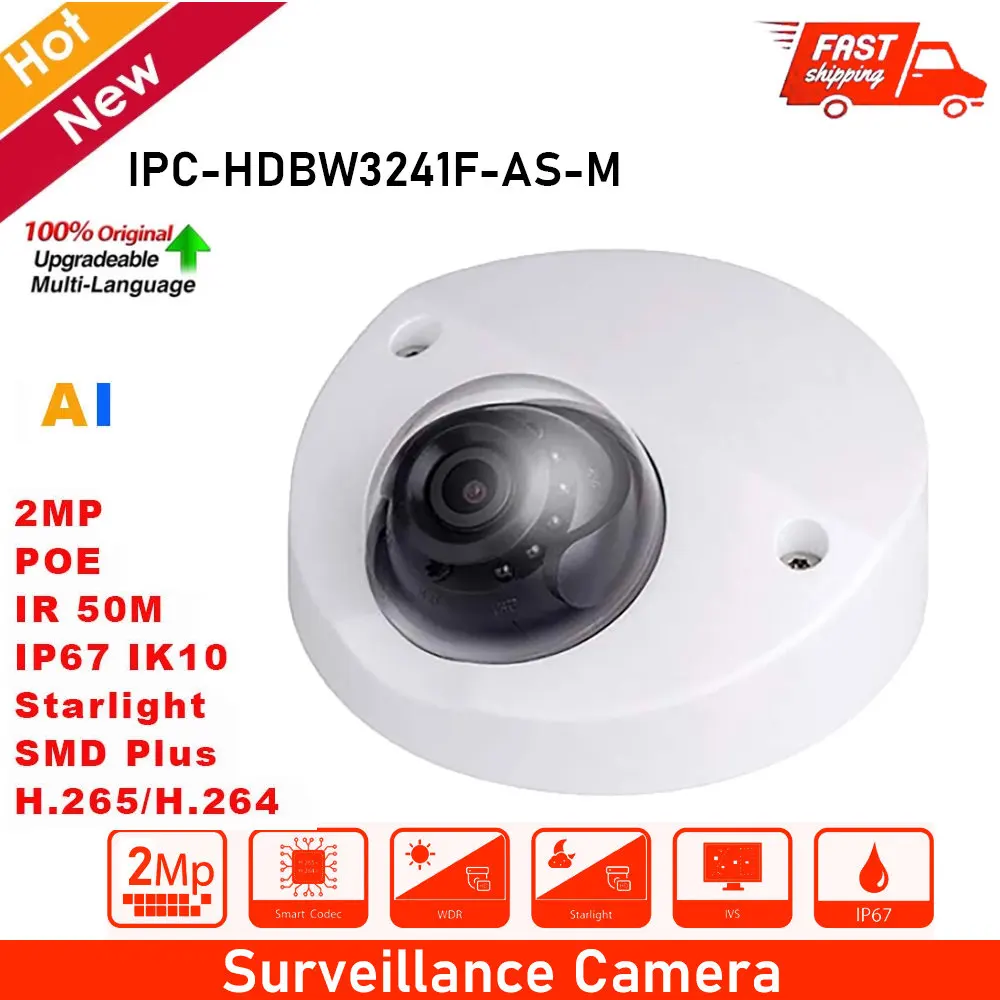 Original Dahua CCTV 2MP POE IP Camera IPC-HDBW3241F-AS-M AI IR Fixed focal Dome WizSense Network Cam H.265+ POE Security Camera
Original Dahua CCTV 2MP POE IP Camera IPC-HDBW3241F-AS-M AI IR Fixed focal Dome WizSense Network Cam H.265+ POE Security Camera