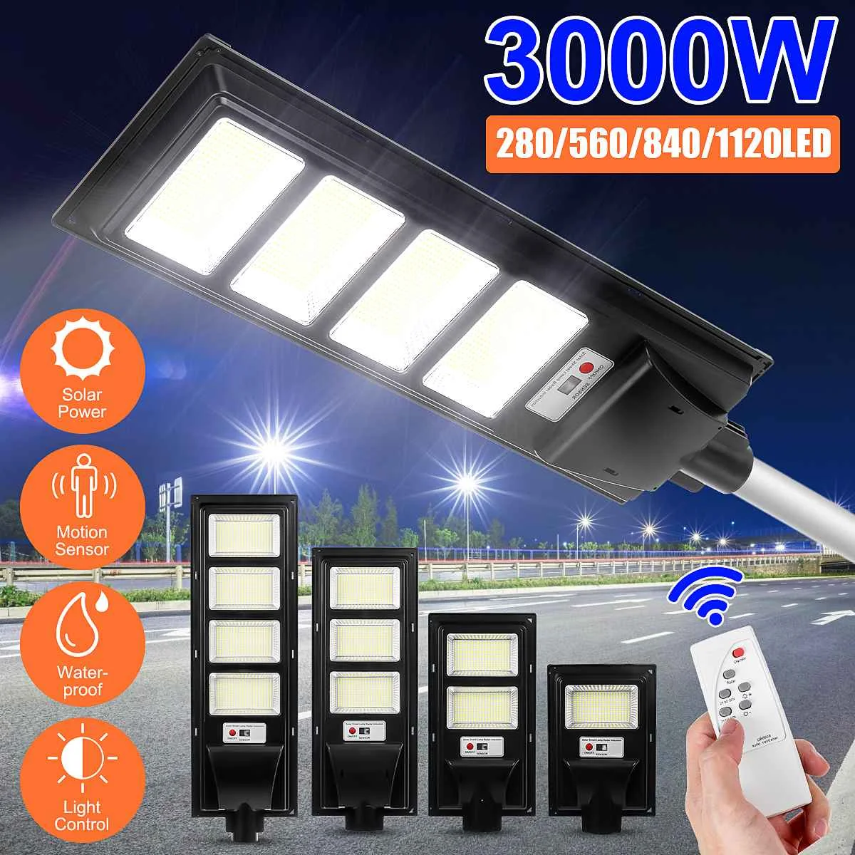 IP65 Outdoor Street Lamp with Motion Sensor 560LED 840LED 1120LED Solar Street Light 1120LED Remote Control Street Lighting
IP65 Outdoor Street Lamp with Motion Sensor 560LED 840LED 1120LED Solar Street Light 1120LED Remote Control Street Lighting