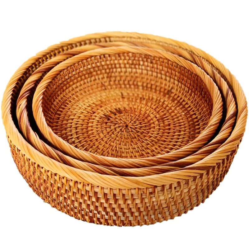 Hadewoven Round Rattan Fruit Basket Wicker Food Tray Weaving Storage Holder Dinning Room Bowl (3-Size Kit)
Hadewoven Round Rattan Fruit Basket Wicker Food Tray Weaving Storage Holder Dinning Room Bowl (3-Size Kit)