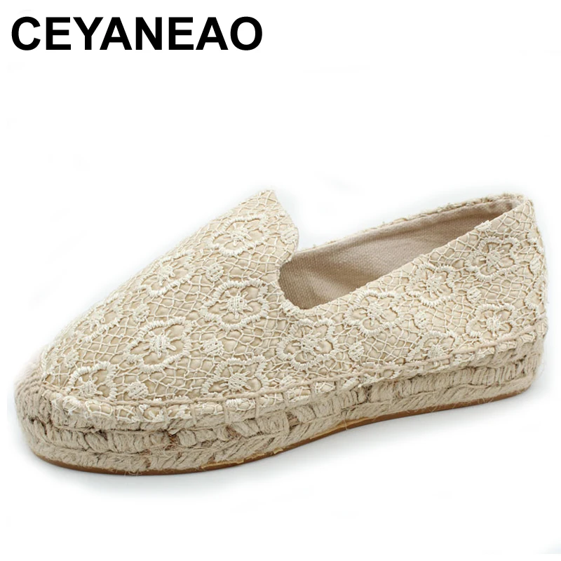 CEYANEAO женские модные кружевные эспадрильи ручной работы, слипоны, повседневные холщовые лоферы, женские туфли на плоской платформе e2112 
CEYANEAO женские модные кружевные эспадрильи ручной работы, слипоны, повседневные холщовые лоферы, женские туфли на плоской платформе e2112
