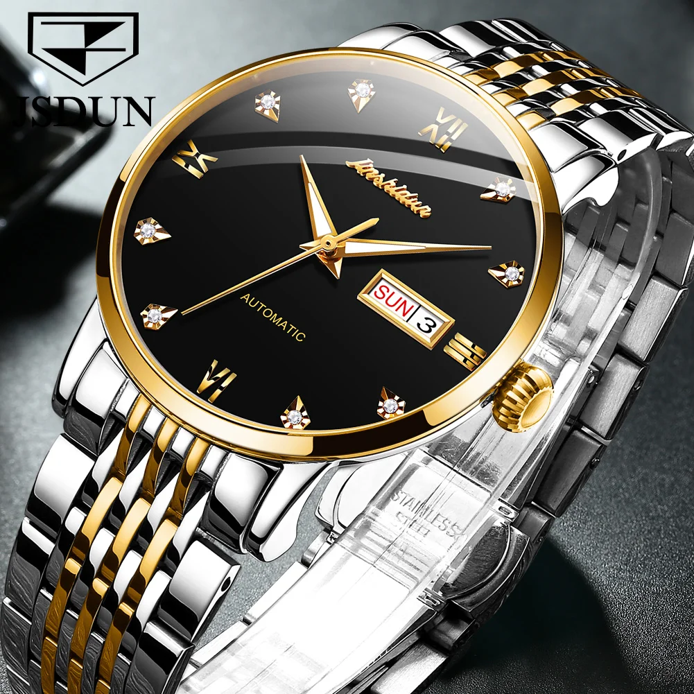 JSDUN 2021 новые модные мужские механические часы со стразами дата золотые