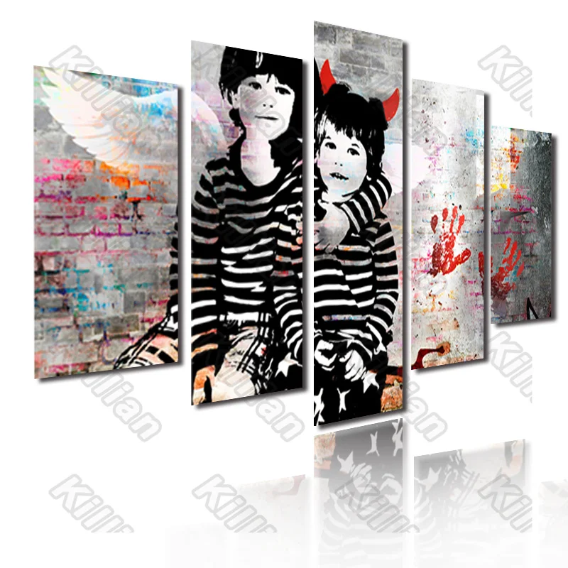 

Modern Style Mural Canvas Paintings Modular Bed Home Decor Prints 5 Pieces Angels and Demons Boy Decoration Living Room Fresco