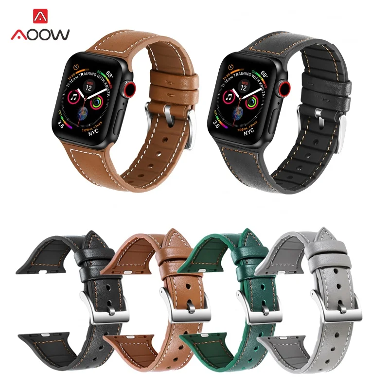 AOOW силиконовый ремешок для часов из натуральной кожи Apple Watch 38 мм 40 42 44 iWatch 1 2 3 4 на
