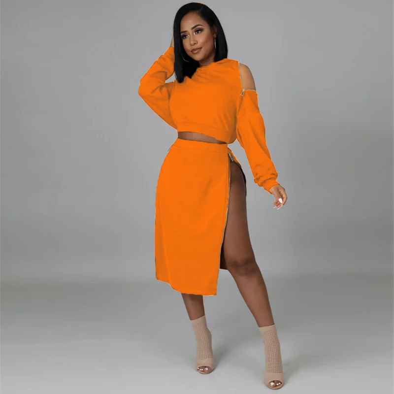 Solid Two Piece Dress Suits Women O-Neck Off Shoulder Long Sleeve Crop Hoodies and Side Zipper High Split Skirt Suit Club Outfit
Solid Two Piece Dress Suits Women O-Neck Off Shoulder Long Sleeve Crop Hoodies and Side Zipper High Split Skirt Suit Club Outfit