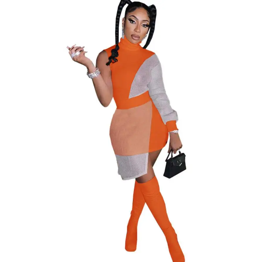 Irregular Design Women Dress 2021 Summer Slimming Waist Mesh Patchwork One Shoulder Turtleneck Nightclub Party Wear Mini Dresses
Irregular Design Women Dress 2021 Summer Slimming Waist Mesh Patchwork One Shoulder Turtleneck Nightclub Party Wear Mini Dresses