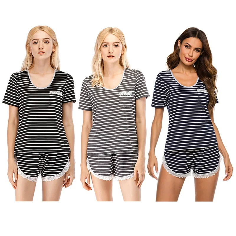 Summer Loose Pajama Sets Women Striped Print 2 Pieces Shorts Elastic Waist Pyjamas Women Pijamas Plus Size Short Sleeve Suits
Summer Loose Pajama Sets Women Striped Print 2 Pieces Shorts Elastic Waist Pyjamas Women Pijamas Plus Size Short Sleeve Suits