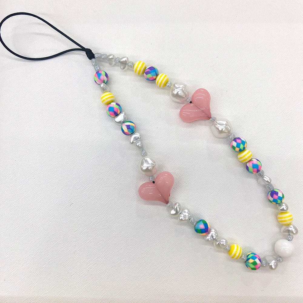 Fashion Summer Colorful Beads Mobile Phone Chain Lanyards for Women Girls Bohemia Heart Pearl Rope For Case Hanging Cord | Мобильные